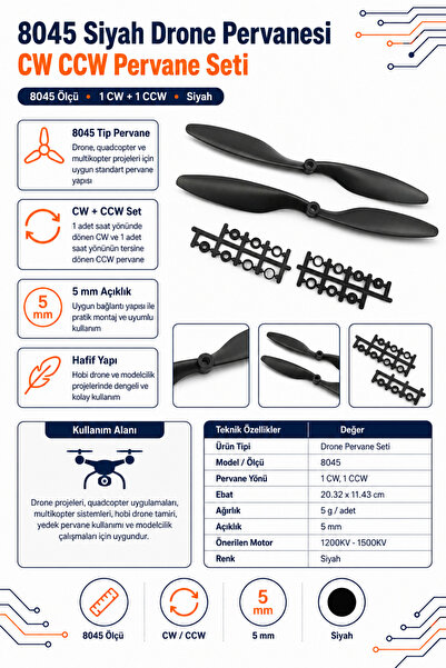 RobotikDepo 8045 Siyah Drone Pervanesi - CW CCW Pervane Seti