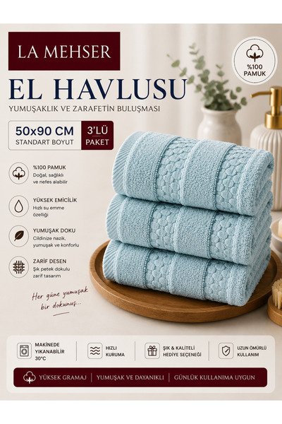 LA MEHSER High Grammage 3-Piece Cotton Hand Towels