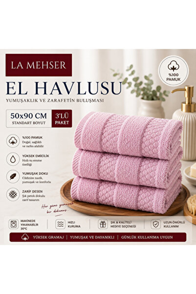 LA MEHSER Yüksek Gramajlı 3'lü Pamuklu El Havlusu