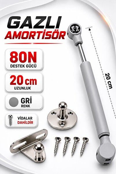 NZB (1 Adet) Dolap Kapak Amortisörü 80N Gri 20 cm Gazlı Piston Kapak Hidroliğ...