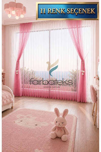 farbateks Fuşya Renk Geçişli Genç Odası Çocuk Odası Tül Fon Takım Tül Perde