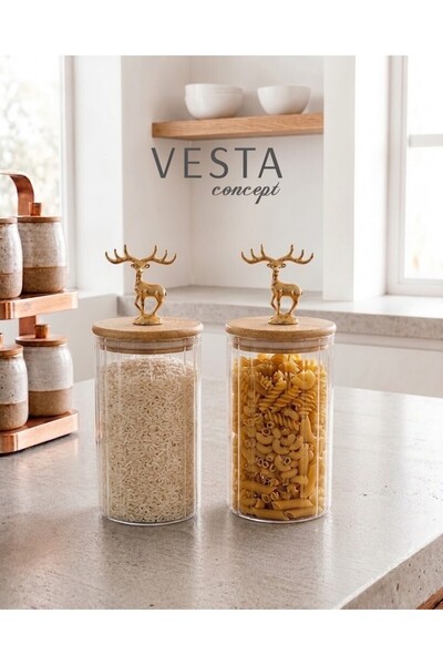 VESTA Concept Set of 2 1 Lt Vacuum Glass Food Storage Containers with Deer-St...