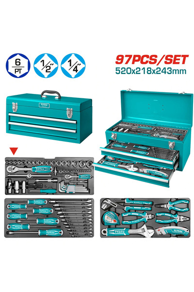 TOTAL صندوق عدة مع حبوب 1/2"&1/4" 97PCS/SET THPTCS70971 توتال