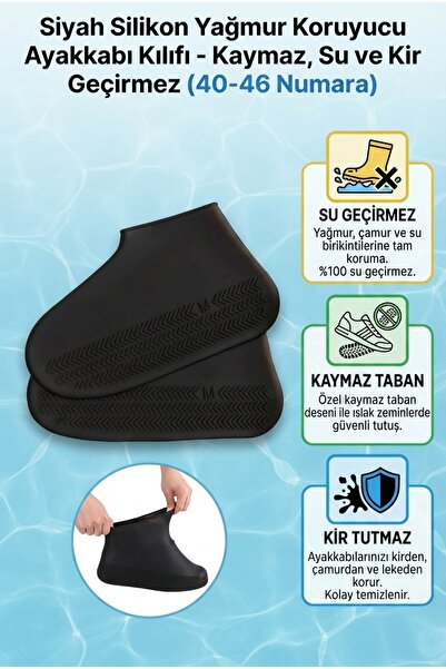 ALL FAST Siyah Silikon Yağmur Koruyucu Ayakkabı Kılıfı - Kaymaz, Su ve Kir Ge...