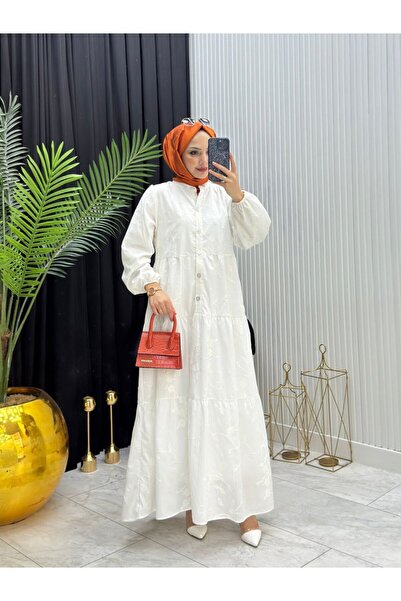 YAĞMUR MODA GİYİM ZEREN ELBİSE BEYAZ