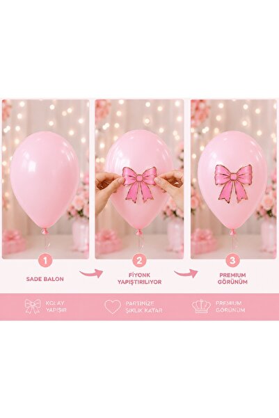 Bkmc Renk Seçenekli Fiyonk Balon ve Pasta Dekor Fiyonk Seti 12 Adet Büyük & Küçük Boy Parti Süsü Baby Shower Doğum Günü Seti Süsü