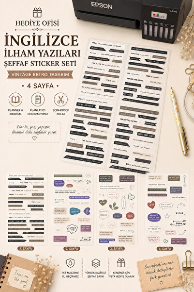 hediyeofisi English Poem Tune İngilizce Yazı Şeffaf Sticker Seti 4 Sayfa Scra...
