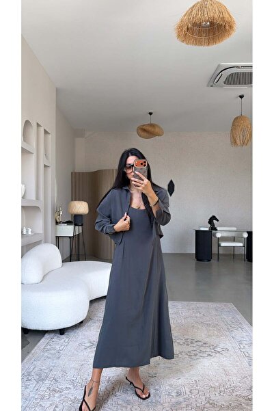 Buket Teke Anthracite Tensel Premium Shirt Dress Set