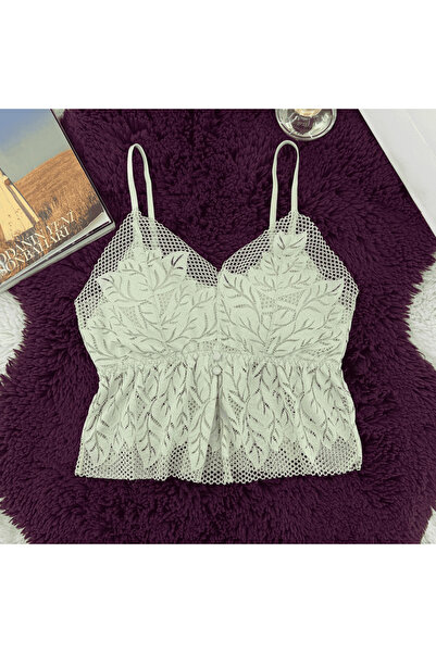 Elaram Women's Leaf Patterned Lace Bralet - Strappy Ribbed