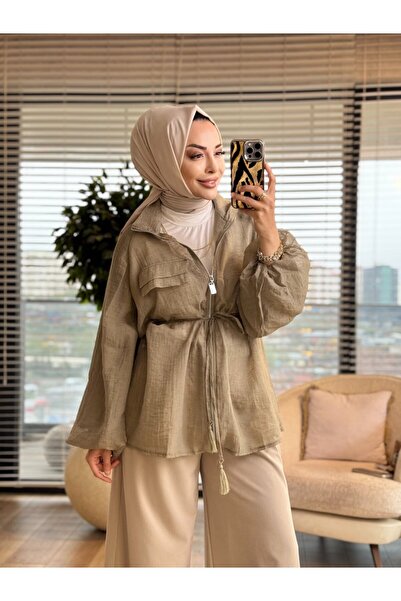 ALANURMODA 3342 Zippered Jacket with Pocket Detail Çağla