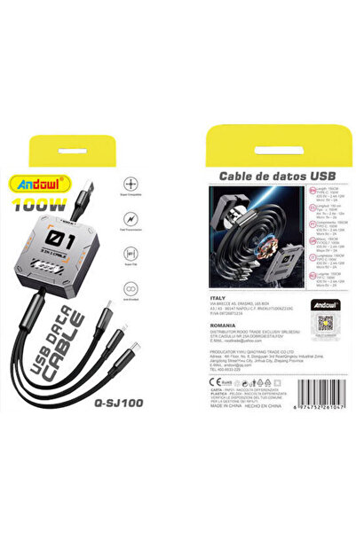 Andowl Q-SJ100 Ανασυρόμενο Καλώδιο USB σε Lightning / Type-C / micro USB 1μ Γκρι