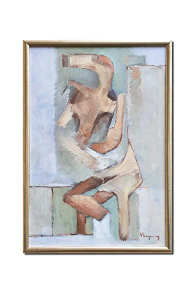 artnova Framed hand-painted abstract painting, Seated Figure, 65x45cm oil on ...