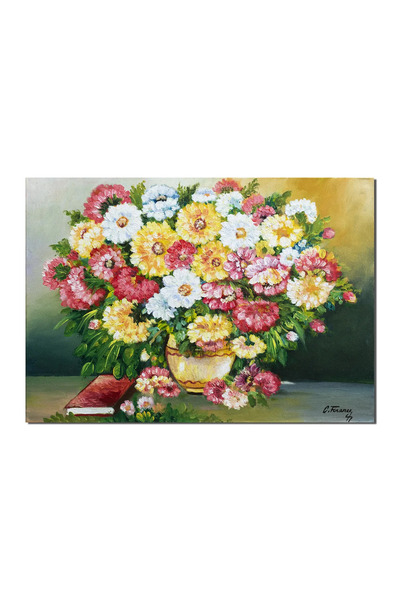artnova Картина с божури, хризантеми, маргаритки и книга, Беатитуд, 70x50см м...