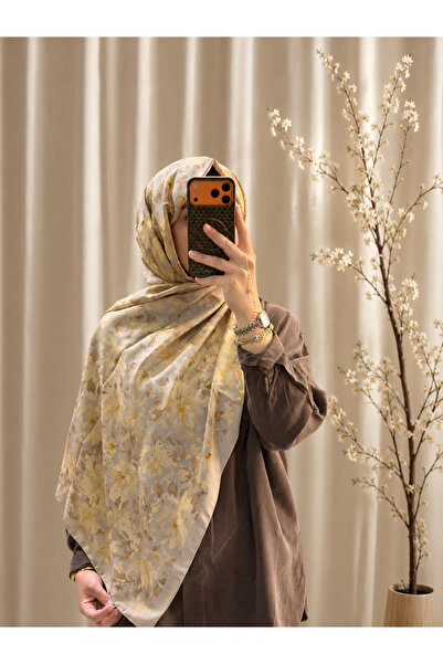 MOİRE Soft Desenli Şal – Krem Bej Sarı Çiçek Desenli 75x185 cm