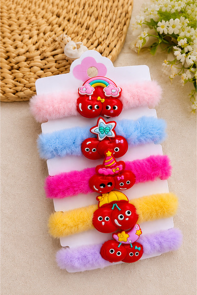 Nisankids Plush Rubber Hair Clip Set of 5 for Girls