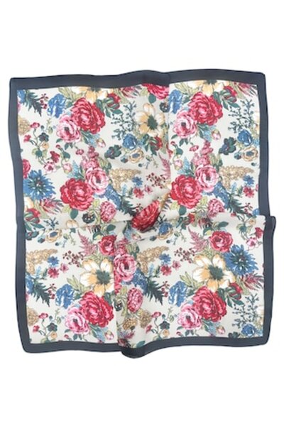 OEM Eșarfă de damă PEONY, Bej cu flori roz, 70x70cm