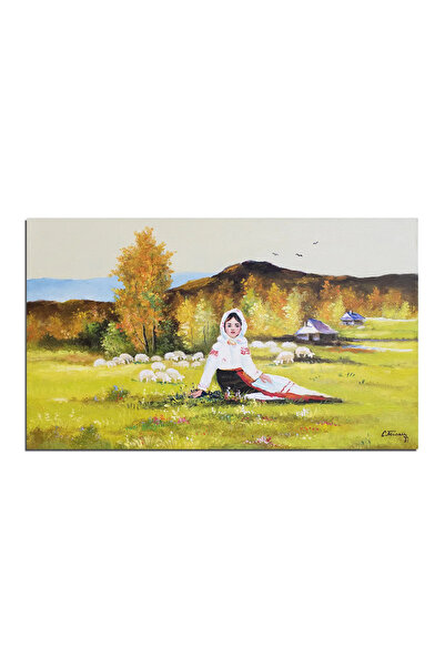 artnova Tablou Ciobanita pictat manual, 100x60cm ulei pe panza, reproducere N...