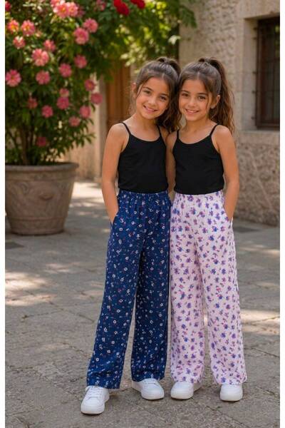 DEMOİSELLE Patterned Girl's Trousers with Elastic Waist