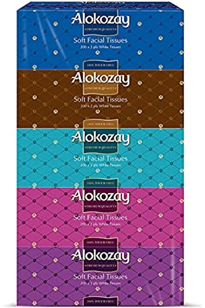 Alokozay Soft Facial Tissues, 200 Sheets x 2 Ply White Tissues, Pack of 30 Boxes