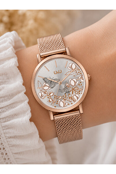 Q&Q Women's Wristwatch Rose Gold Color Mesh Steel Band Casual and Stylish Com...