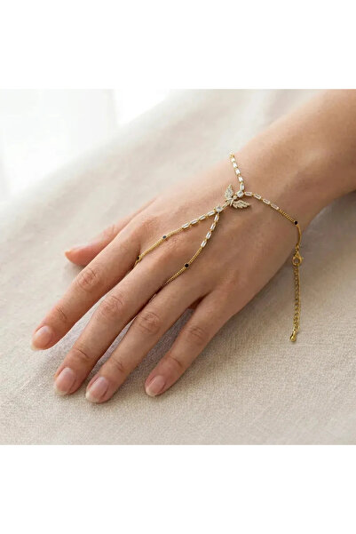 FASHION Kelebek Figürlü Zirkon Taşlı Gold Renk Şahmeran Bileklik