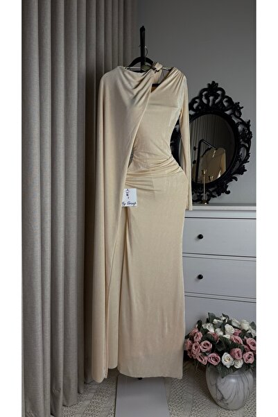 MYGROUP Soft Dress with Pleated Details and Shoulder Scarf