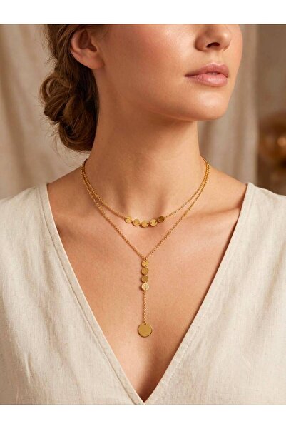 VAREVİA Sequin Detailed Steel Y Necklace