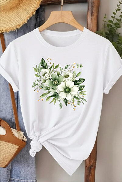 l'eivor Green Floral Printed Women's Cotton T-Shirt