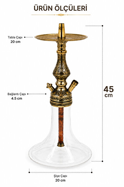 Han Tobacco Kahveci Bakır Nargile Takımı 42 cm | El İşlemeli Pirinç Gövde | Cam Şişeli | Geleneksel Model