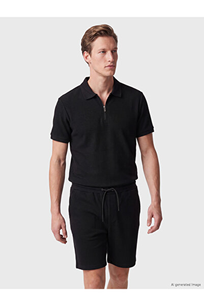 LC Waikiki Black Polo Collar Textured Men's T-Shirt