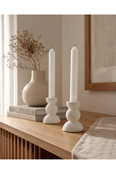 Lazuran Studio Top Bottom Set of 2 Decorative Tall Candle Holders, Sculptural...