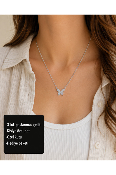 HER ŞEY NOTA www.herseynota.com Velisse Butterfly Women's Necklace 316L Stain...