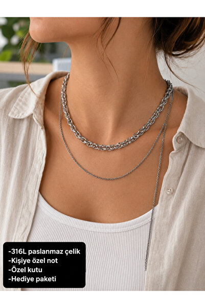 HER ŞEY NOTA www.herseynota.com Valenor 316L Stainless Steel Layered Chain Ne...
