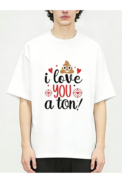 En22 تي شيرت بطبعة "I Love You a Ton" هدية عيد الحب، مريح وناعم للربيع والصيف...