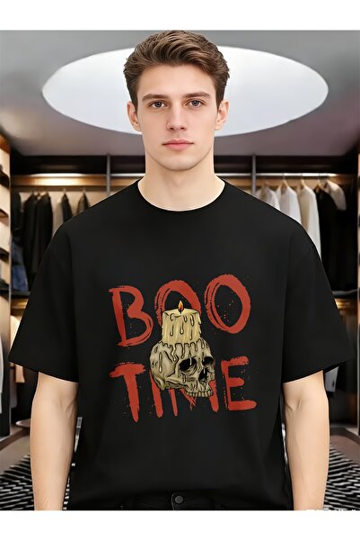 12 HERTZ تي شيرت رجالي بتصميم جمجمة Boo Time Candle Skull للهالوين، رائع ومضح...