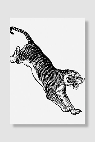 Luna Marissa Poster cu tigru, tigru cățărător, ilustrație vintage alb-negru, ...
