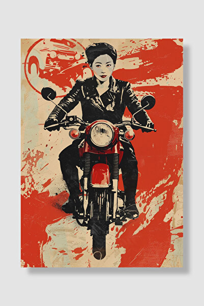 Luna Marissa Poster motociclist Femeie asiatică Fundal roșu Poster clasic cu ...