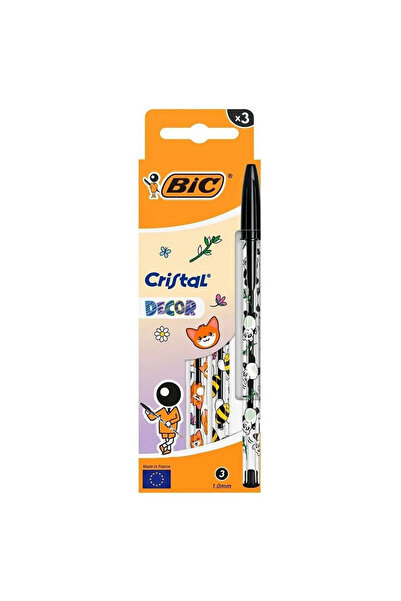 Bic Pix Cristal Kawaii Decor, varf 1.0 mm, cerneala neagra, corp decorat, neg...