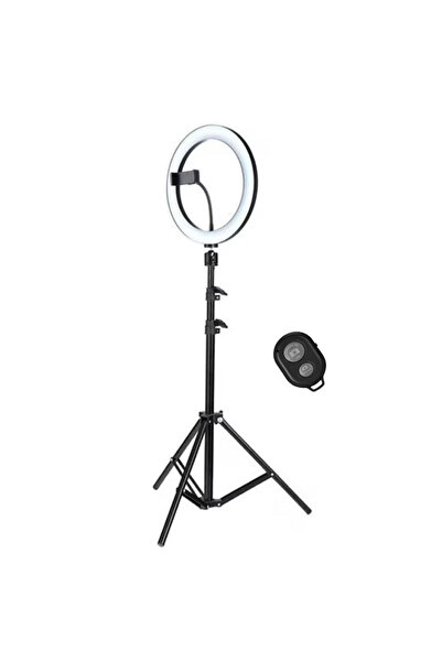 YBOSHOP Кръгла LED лампа 26 см със статив 210 см, 3 режима на осветление, Blu...
