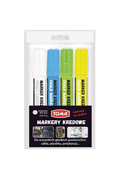 toma Marker creta 4,5 mm, cerneala lavabila, varf fibros, Multicolor, 4 buc