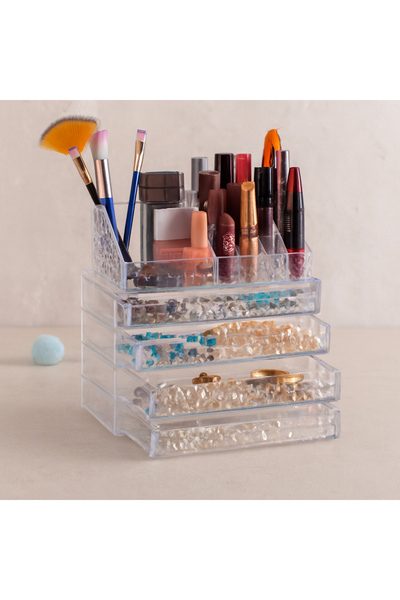 magicool 3 Drawer Makeup and Jewelry Organizer - Mica Crystal, 16 Compartments