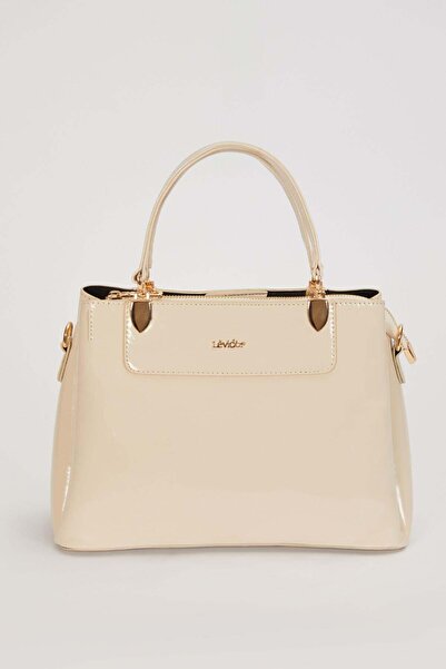 Levidor Cream - Patent Leather Three-Compartment Handbag