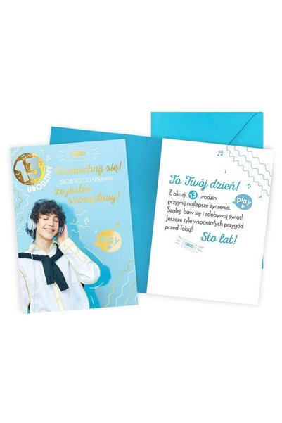 KUKARTKA Felicitare card 13 ani pentru baiat, cu plic, multicolor, 147x205 mm