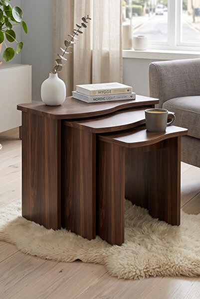 Skandi homeworks Wave Modern 3'lü Zigon Sehpa - Salon ve Oturma Odası Sehpası