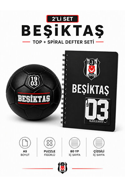 Beşiktaş No:5 Futbol Topu + A5 Spiral Defter 2'li Hediye Seti