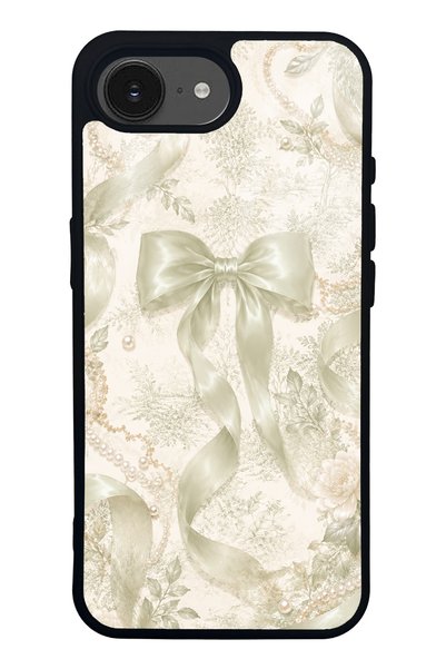 Spoyi iPhone 16E Ivory Pearl Bow Design Glossy Phone Case