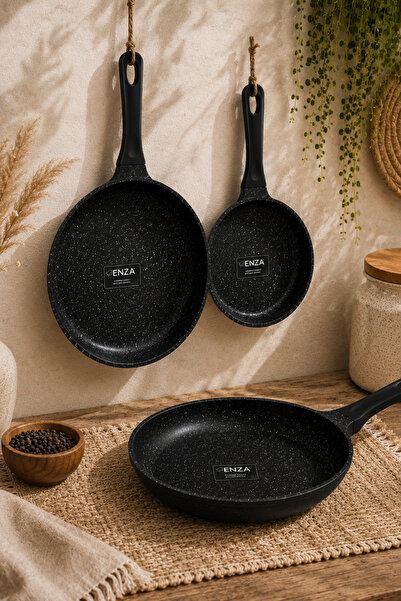 Enza Triforge 3-Piece Black Cast Iron Pan Set 20-24-28 cm