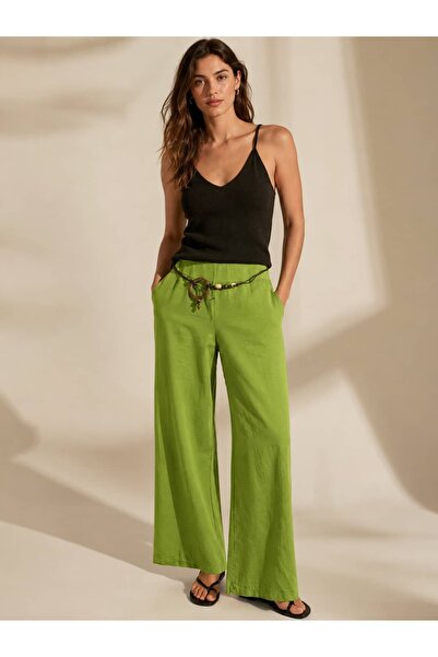 Punta Otantik Pts3454 Rope Belted Wide Leg Silva Trousers Pistachio