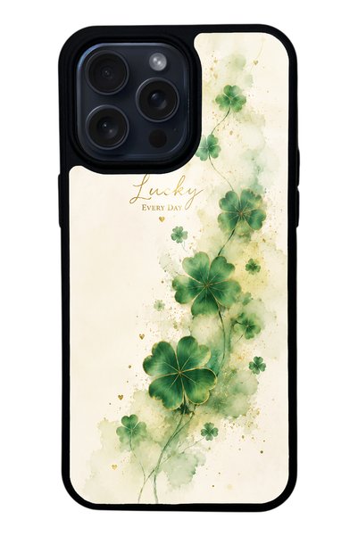 Spoyi iPhone 15 Pro Max Glossy Phone Case with Lucky Clover Whisper Design