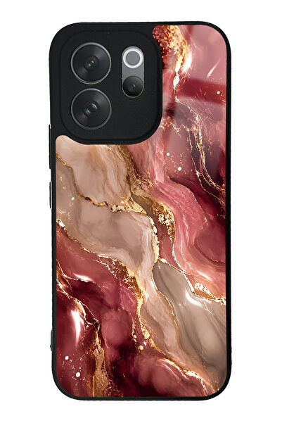 Spoyi Vivo V70 Burgundy Gold Marble Tasarımlı Glossy Telefon Kılıfı